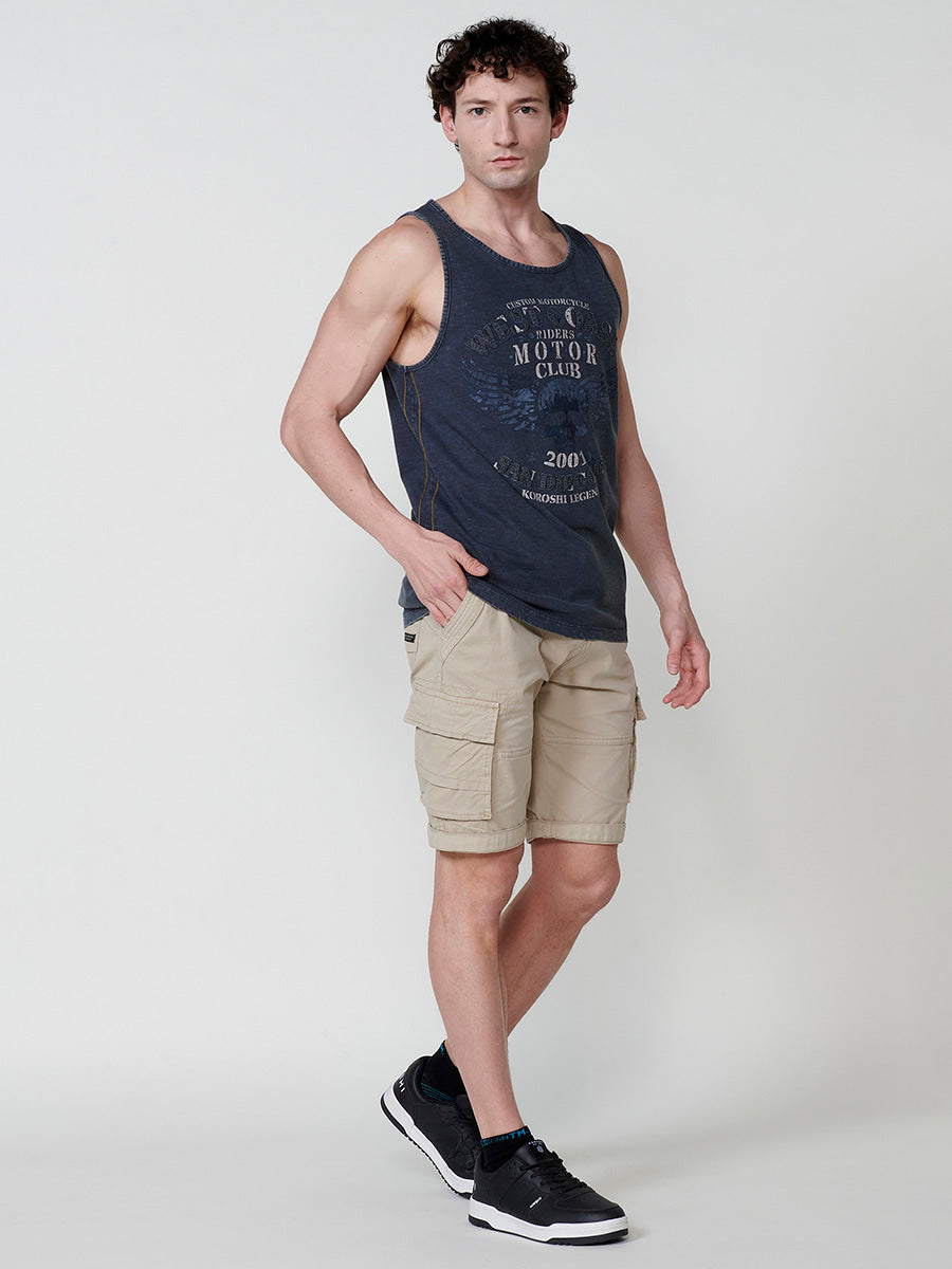 Camiseta Hombre Sin Mangas Tirantes Estampado – Koroshi índigo