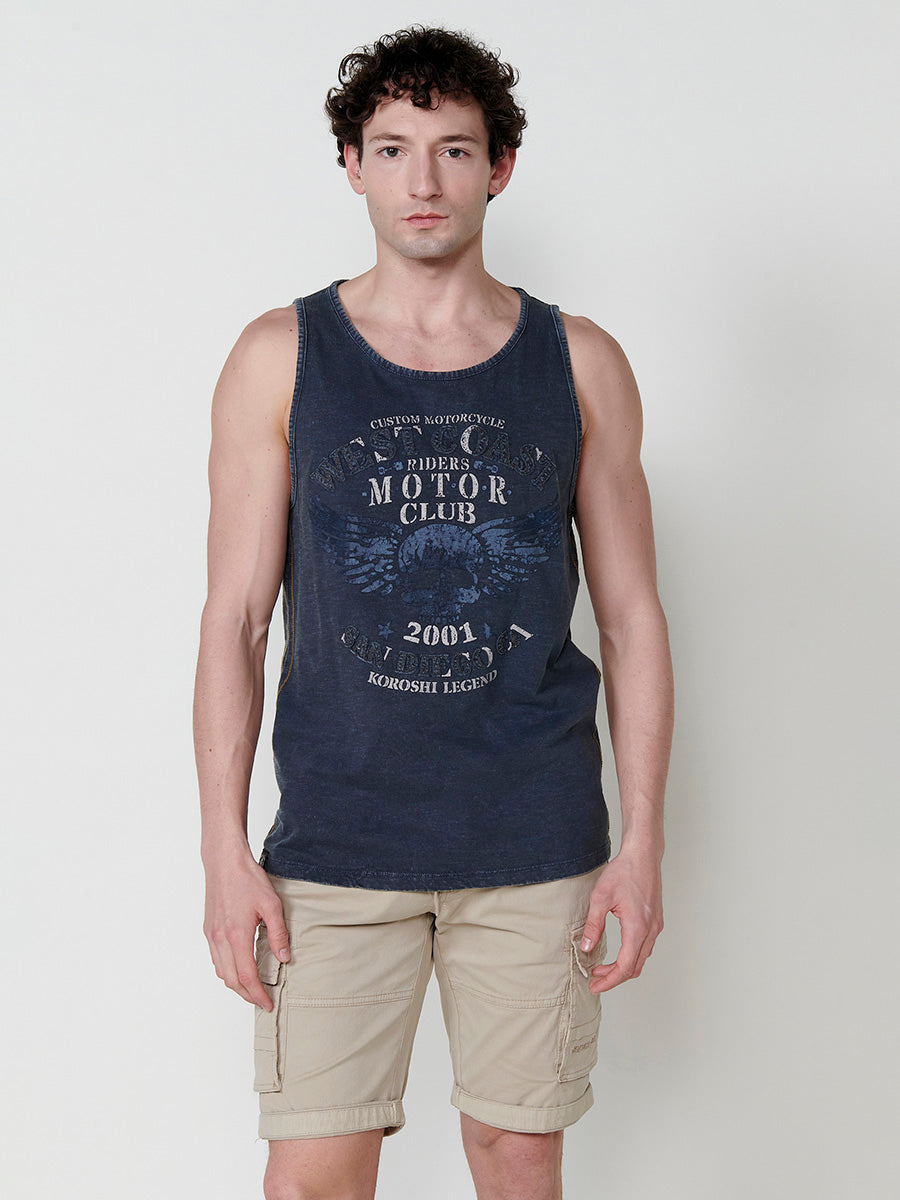 Camiseta Hombre Sin Mangas Tirantes Estampado – Koroshi índigo