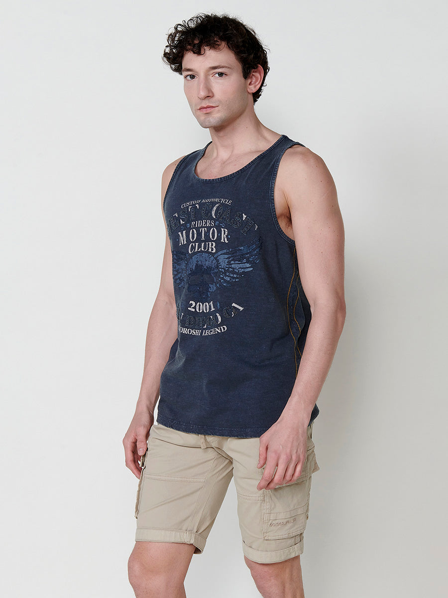 Camiseta Hombre Sin Mangas Tirantes Estampado – Koroshi índigo