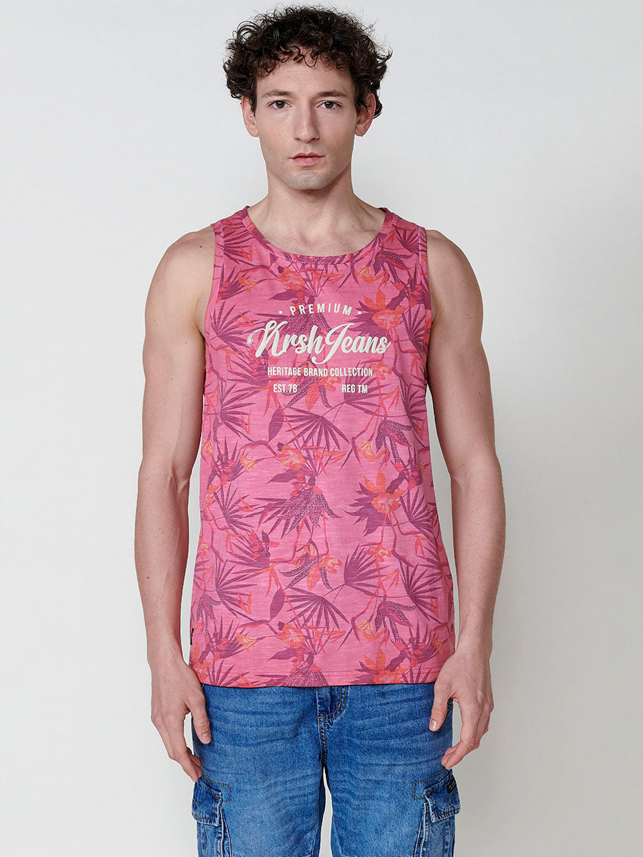 Camiseta Hombre Sin Mangas Tirantes Estampado Tropical – Koroshi 2511MS31