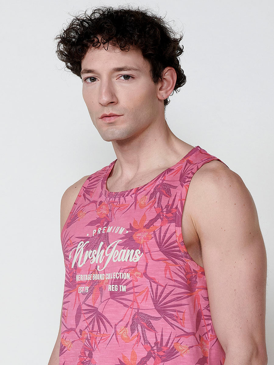 Camiseta Hombre Sin Mangas Tirantes Estampado Tropical – Koroshi 2511MS31