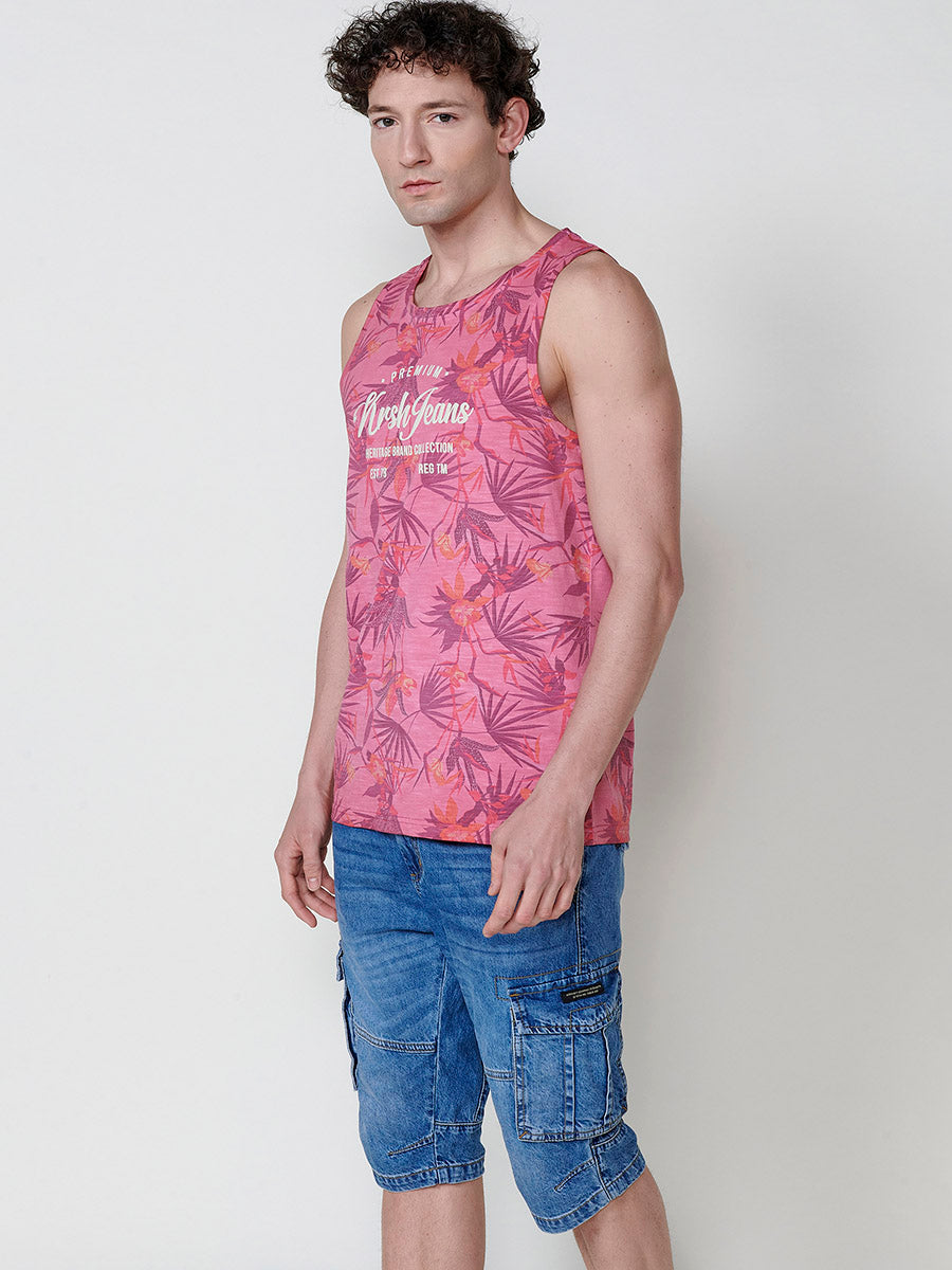 Camiseta Hombre Sin Mangas Tirantes Estampado Tropical – Koroshi 2511MS31