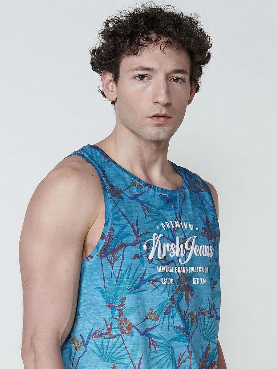 Camiseta Hombre Sin Mangas Tirantes Estampado Tropical – Koroshi 2511MS31