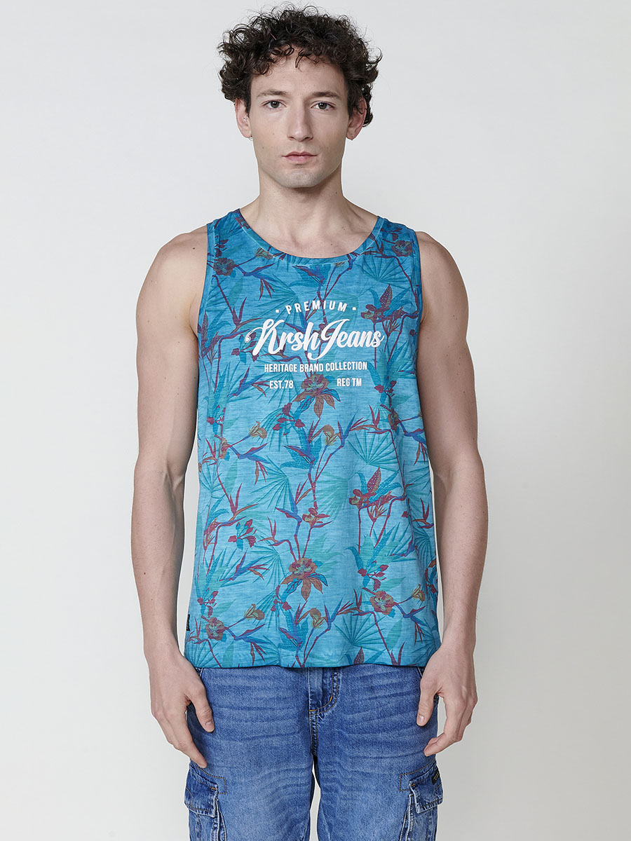 Camiseta Hombre Sin Mangas Tirantes Estampado Tropical – Koroshi 2511MS31