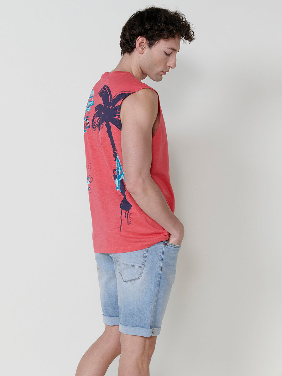 Camiseta Hombre Sin Mangas Boxing Estampado Frontal y Trasero – Koroshi Coral
