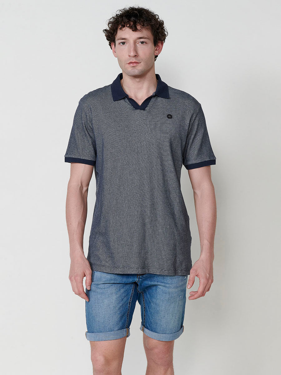 Polo Hombre Manga Corta Cuello Abierto Texturizado – Koroshi Navy