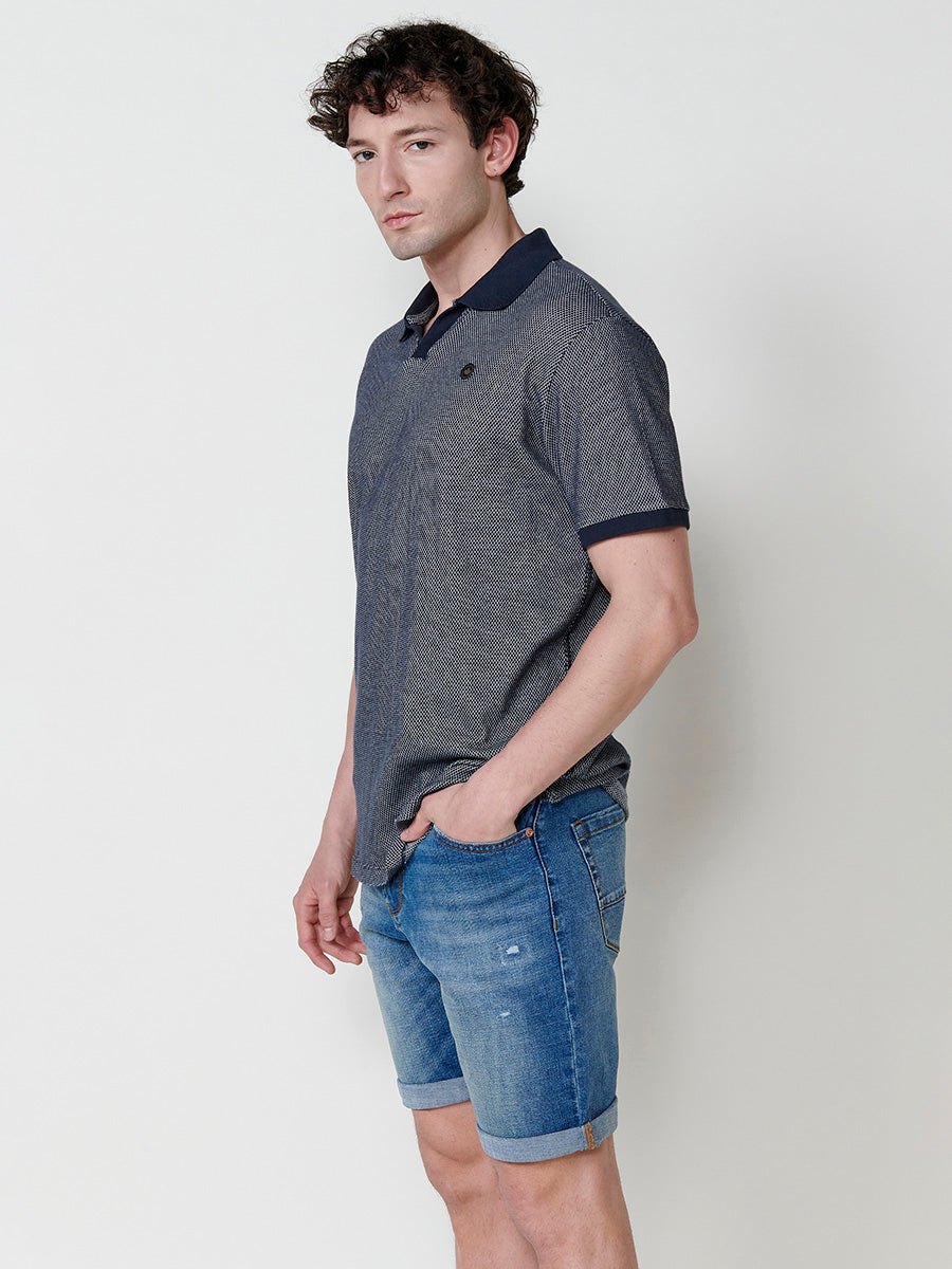 Polo Hombre Manga Corta Cuello Abierto Texturizado – Koroshi Navy