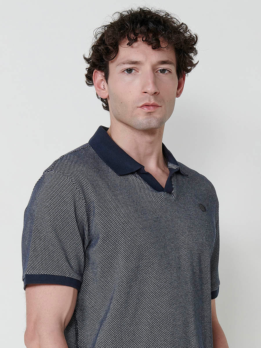 Polo Hombre Manga Corta Cuello Abierto Texturizado – Koroshi Navy