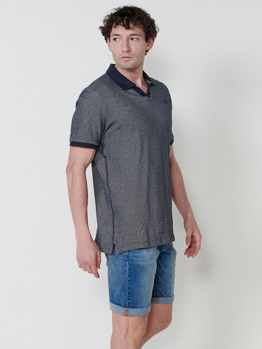 Polo Hombre Manga Corta Cuello Abierto Texturizado – Koroshi Navy