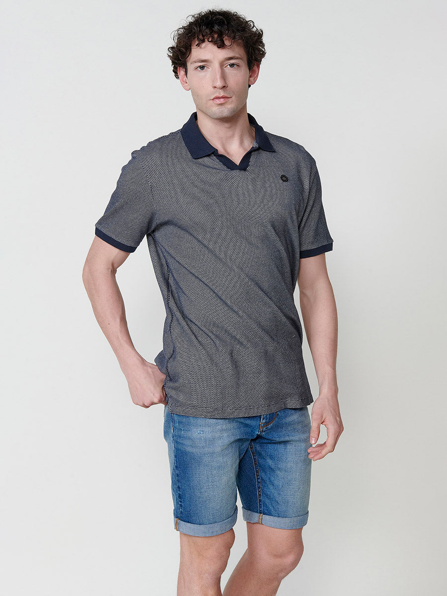 Polo Hombre Manga Corta Cuello Abierto Texturizado – Koroshi Navy