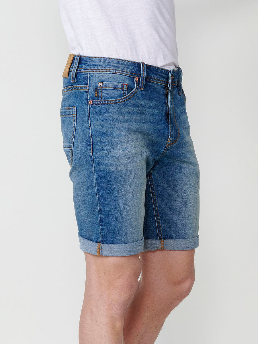 Bermuda Vaquera Hombre Regular Efecto Lavado Rotos – Koroshi Azul Claro