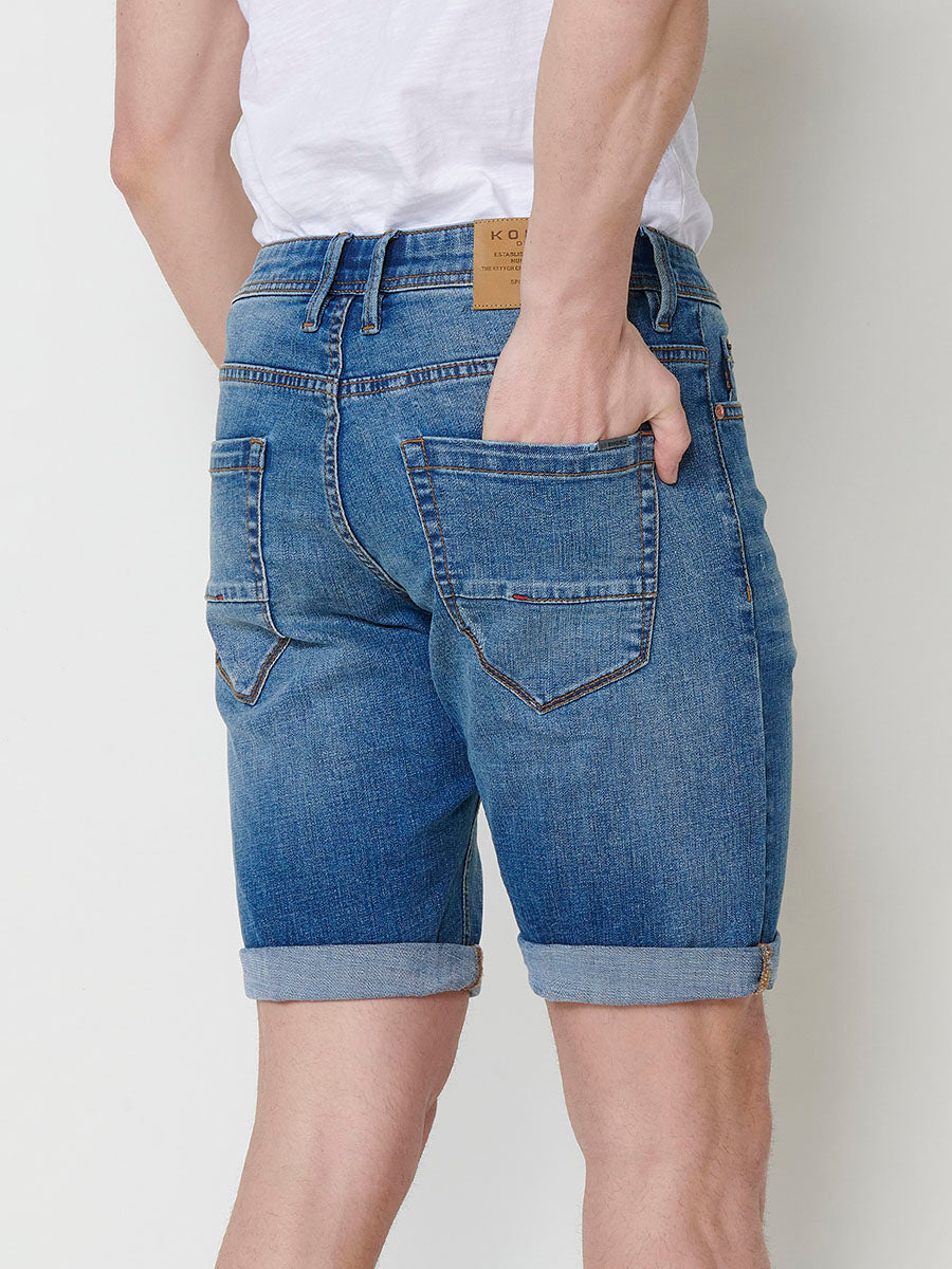 Bermuda Vaquera Hombre Regular Efecto Lavado Rotos – Koroshi Azul Claro