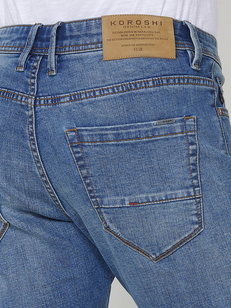 Bermuda Vaquera Hombre Regular Efecto Lavado Rotos – Koroshi Azul Claro