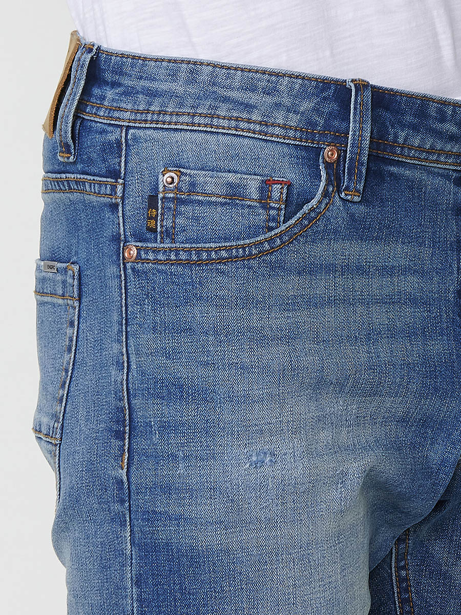 Bermuda Vaquera Hombre Regular Efecto Lavado Rotos – Koroshi Azul Claro