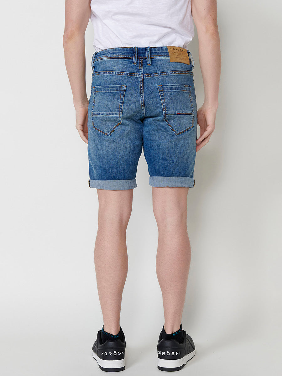 Bermuda Vaquera Hombre Regular Efecto Lavado Rotos – Koroshi Azul Claro