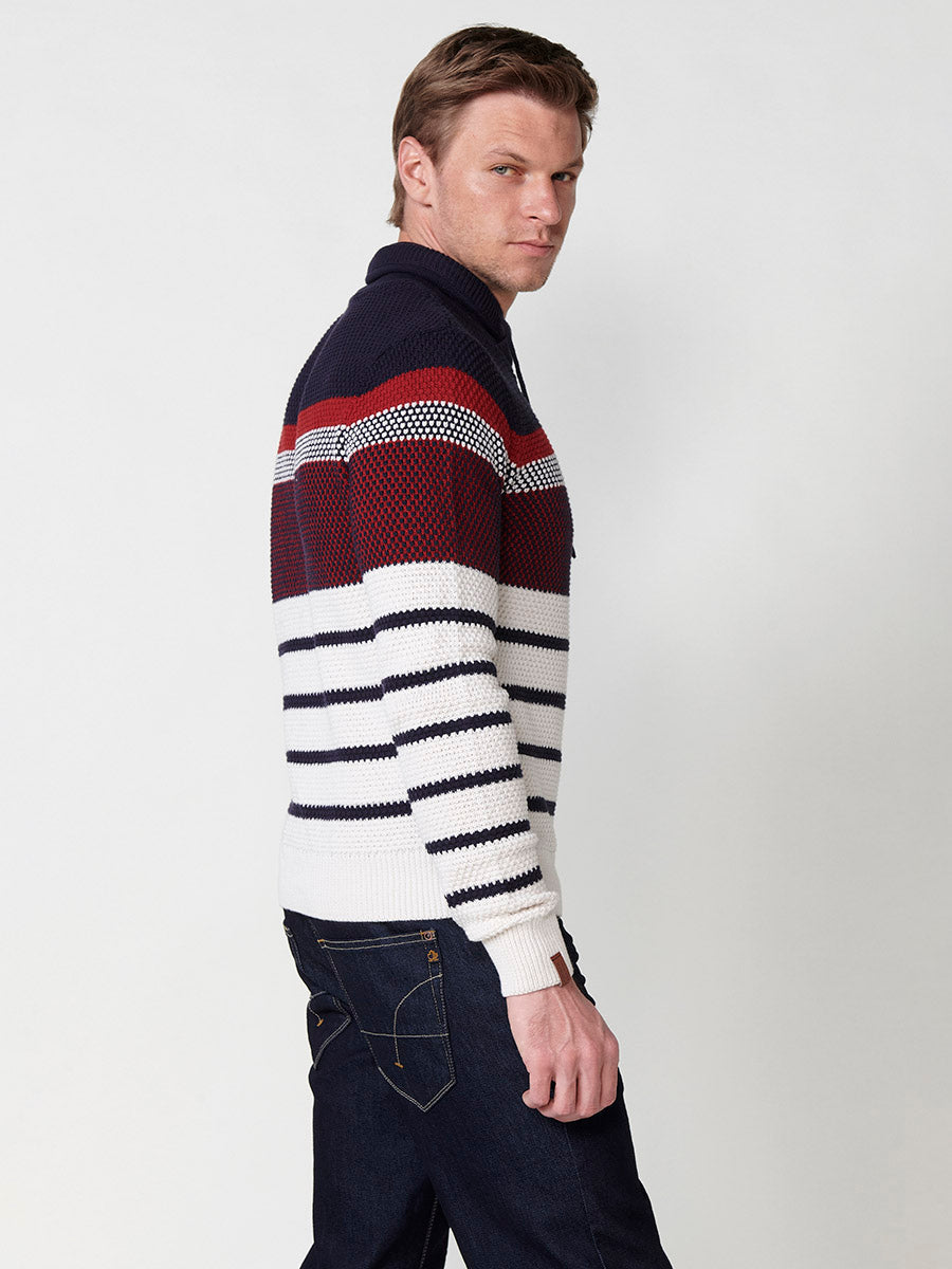 Jersey Hombre Punto Cuello Perkins con Cordón a Rayas – Koroshi 2511TR09