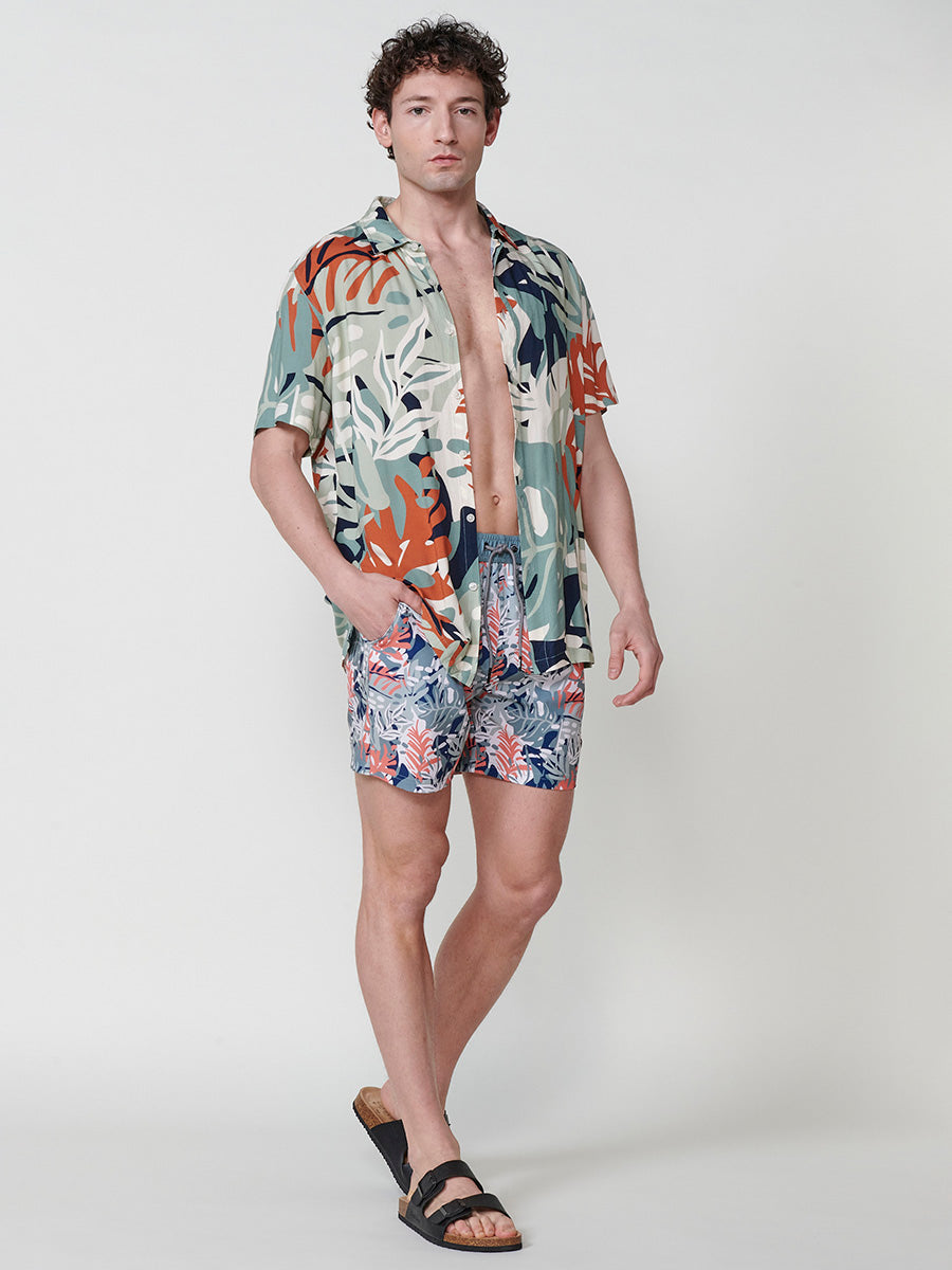 Bañador Hombre Corto Estampado Tropical Kaki – Koroshi