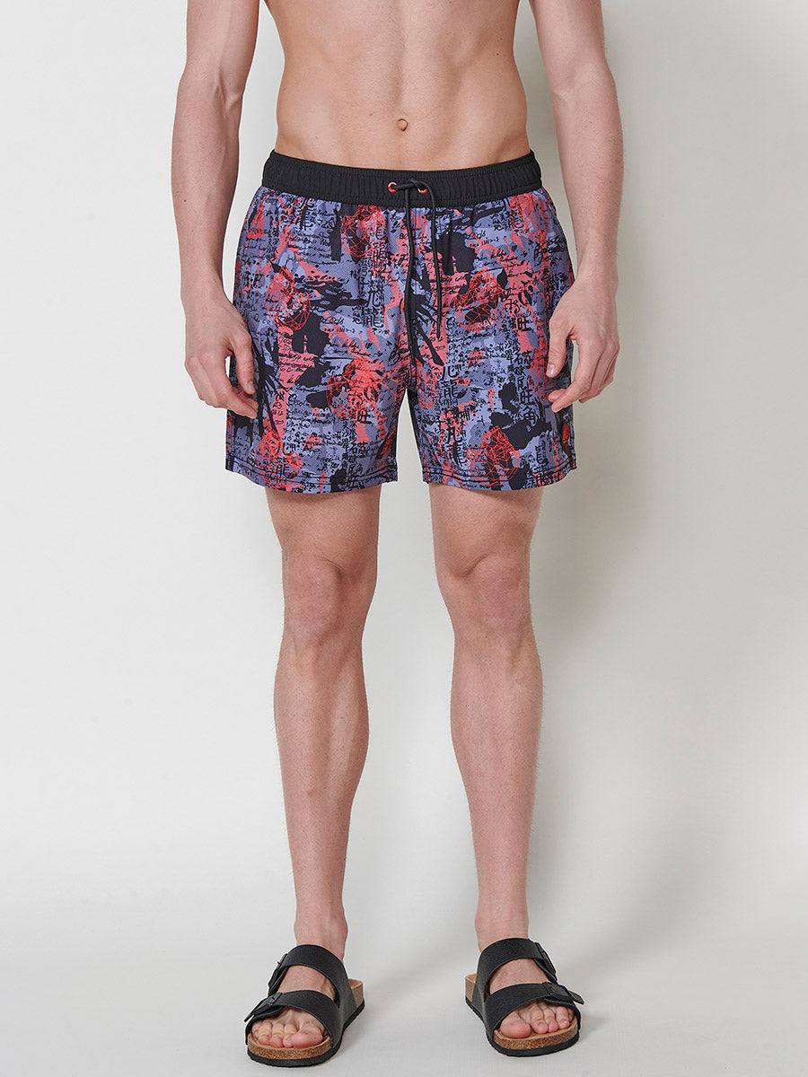 Bañador Hombre Corto Estampado Abstracto Rojo – Koroshi