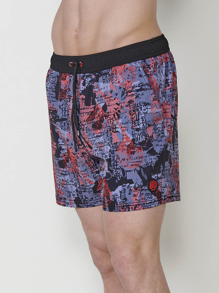 Bañador Hombre Corto Estampado Abstracto Rojo – Koroshi