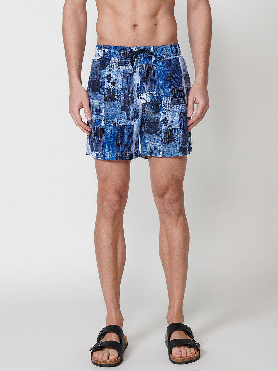 Bañador Hombre Corto Estampado Patchwork Azul – Koroshi