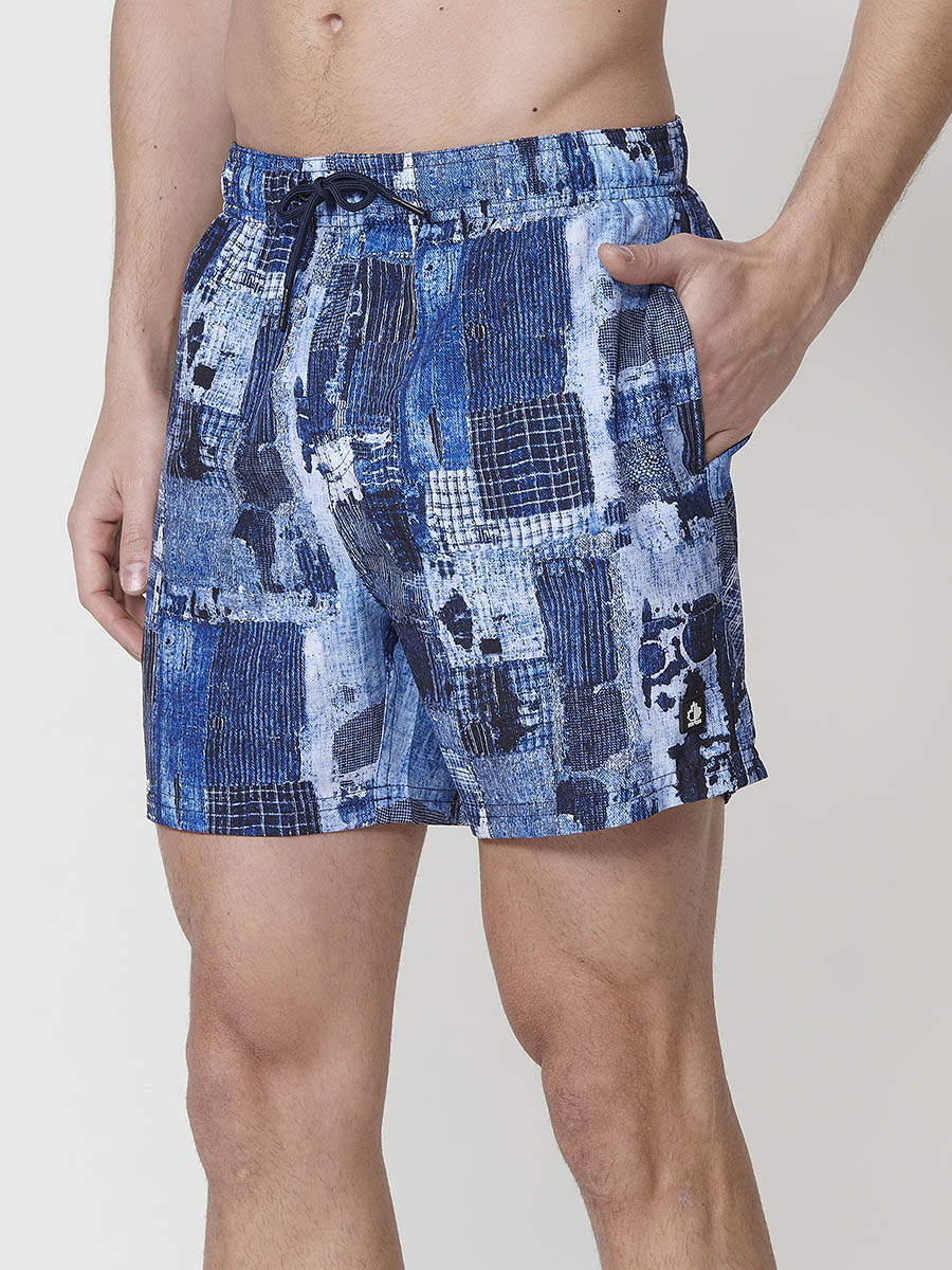 Bañador Hombre Corto Estampado Patchwork Azul – Koroshi