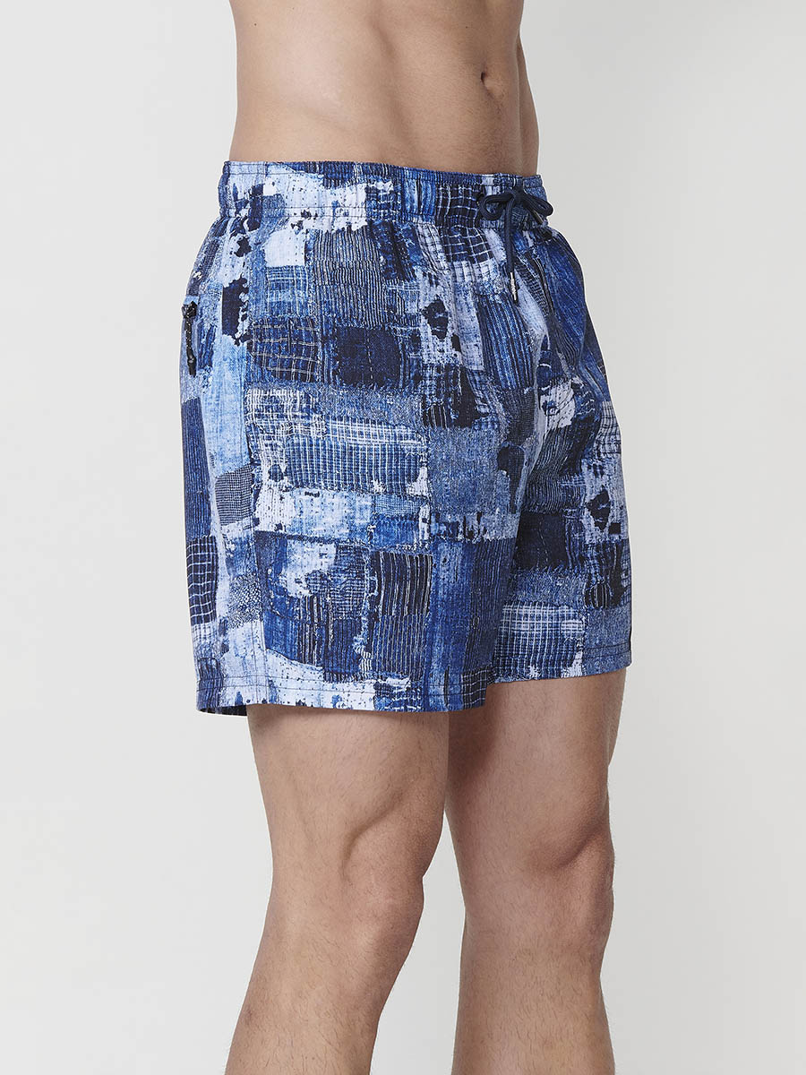 Bañador Hombre Corto Estampado Patchwork Azul – Koroshi