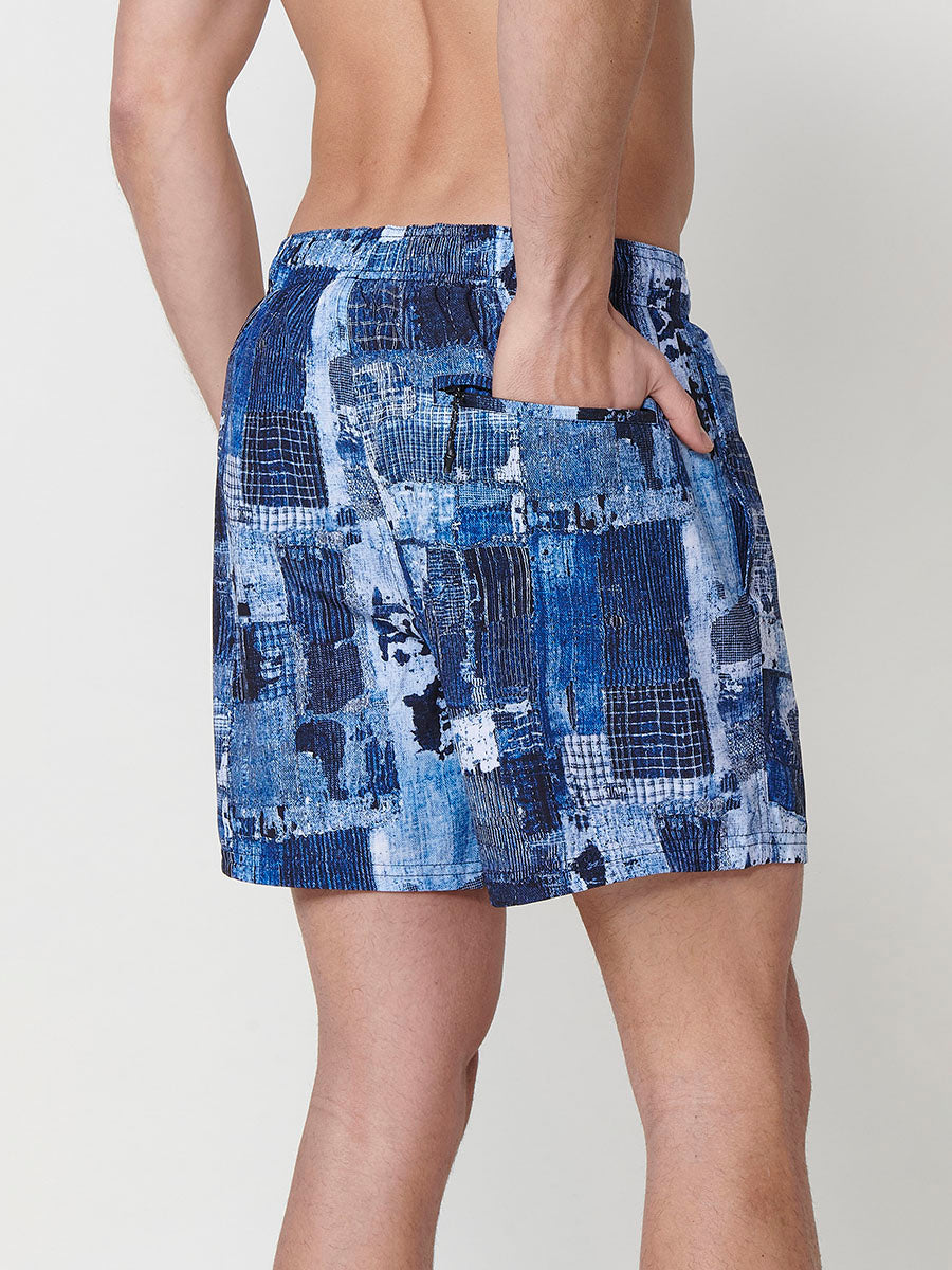 Bañador Hombre Corto Estampado Patchwork Azul – Koroshi