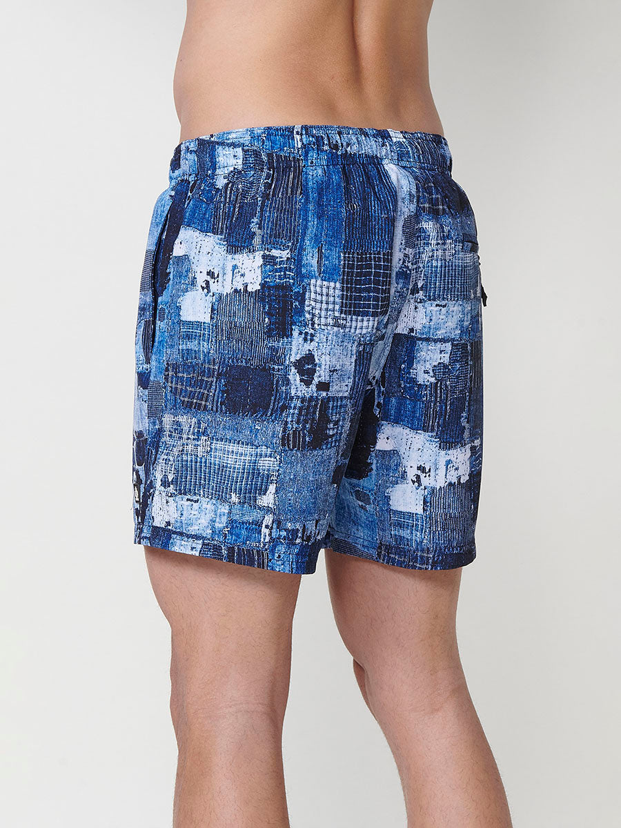 Bañador Hombre Corto Estampado Patchwork Azul – Koroshi