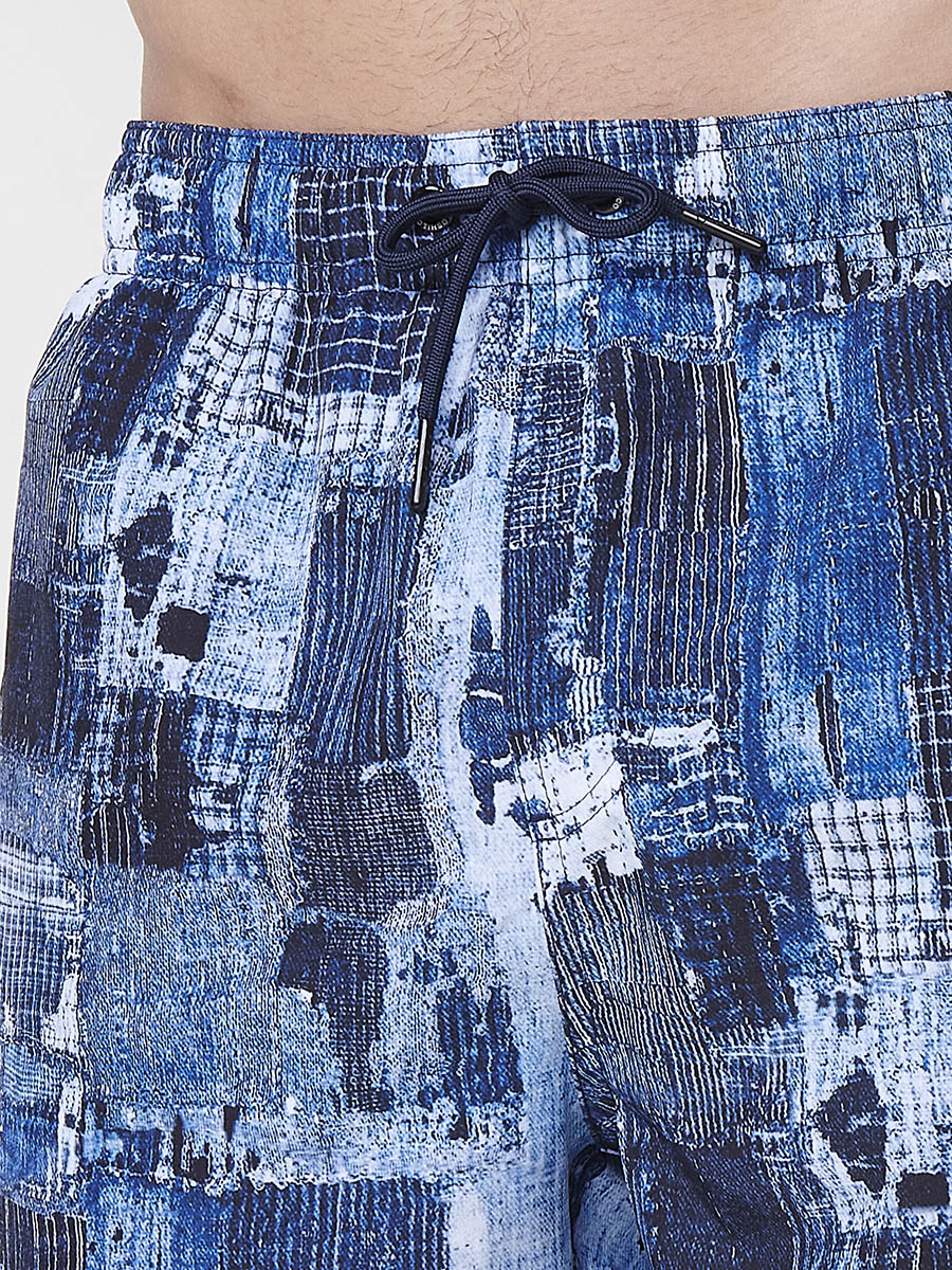 Bañador Hombre Corto Estampado Patchwork Azul – Koroshi