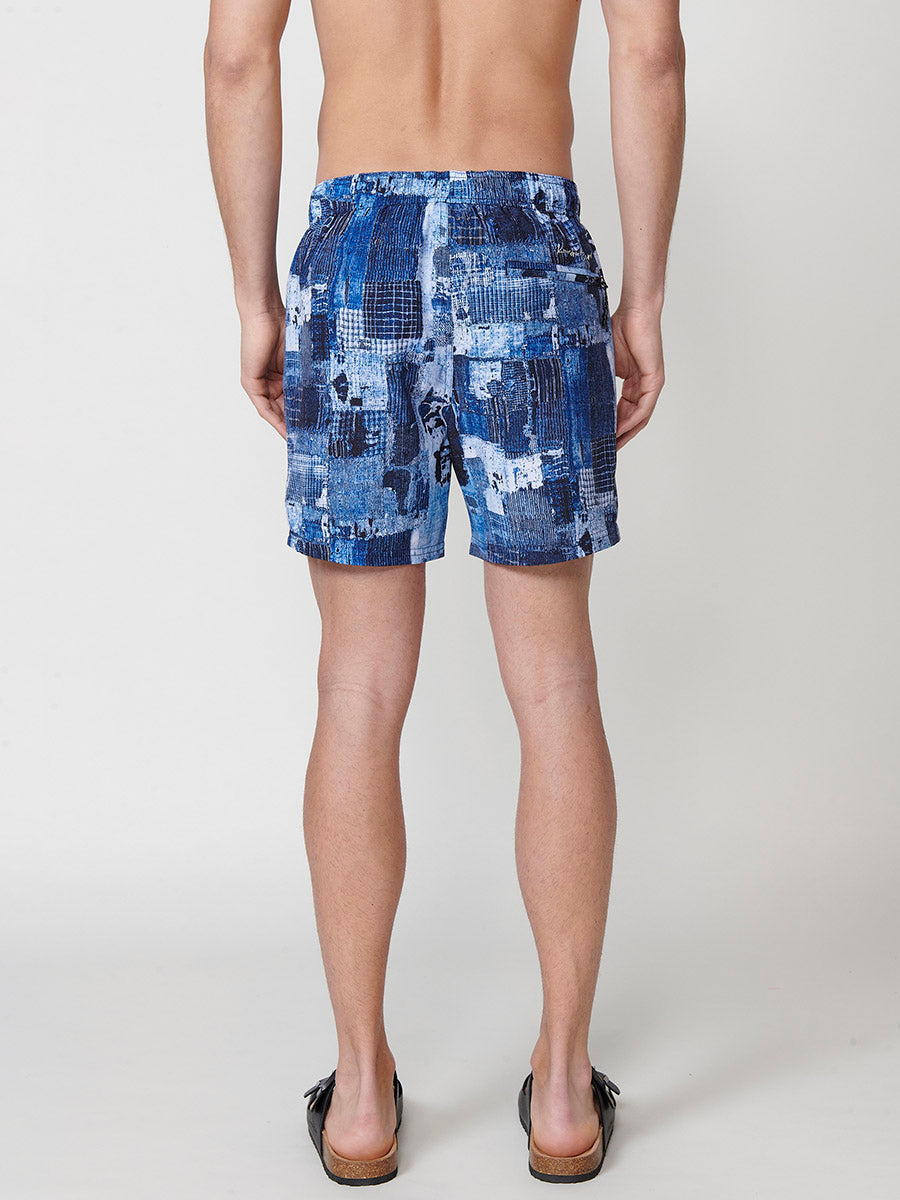 Bañador Hombre Corto Estampado Patchwork Azul – Koroshi