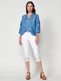Blusa Mujer Efecto Denim Bordado Étnico – Koroshi Azul