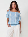 Blusa Mujer Hombros Descubiertos Bordada – Koroshi Azul