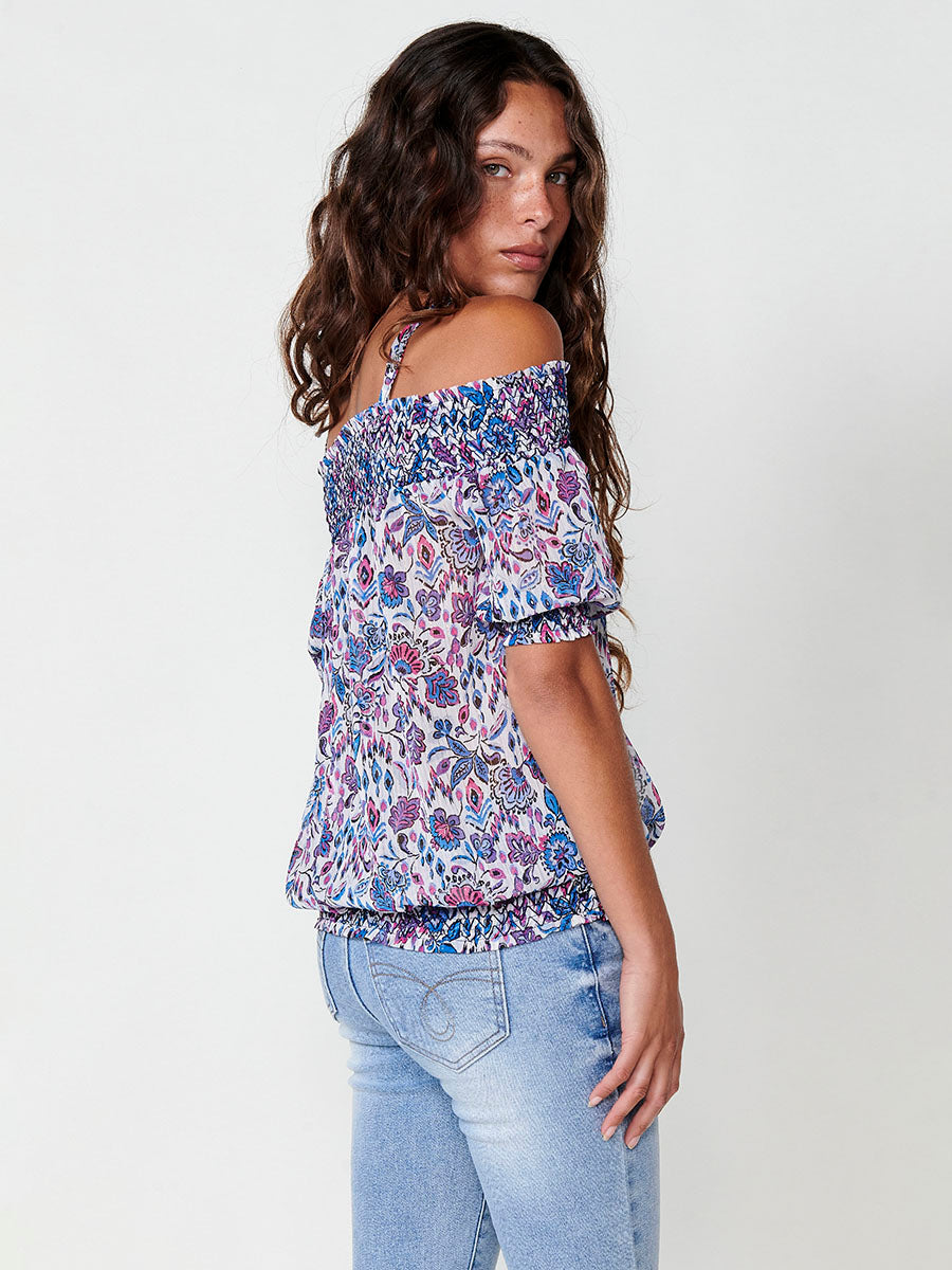Blusa Mujer Escote Bardot Estampado Floral – Koroshi Azul