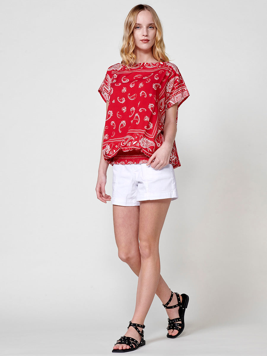 Blusa Mujer Satén Estampado Cachemir Escote Barco – Koroshi 2512BL28