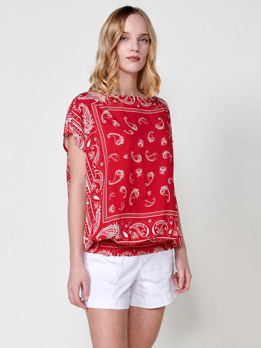 Blusa Mujer Satén Estampado Cachemir Escote Barco – Koroshi 2512BL28