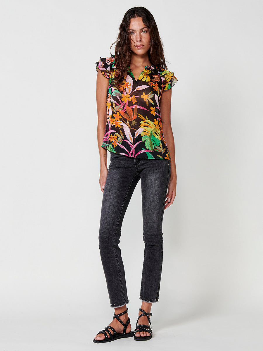 Blusa Mujer Gasa Sin Mangas Estampado Floral Negra – Koroshi 2512BL32