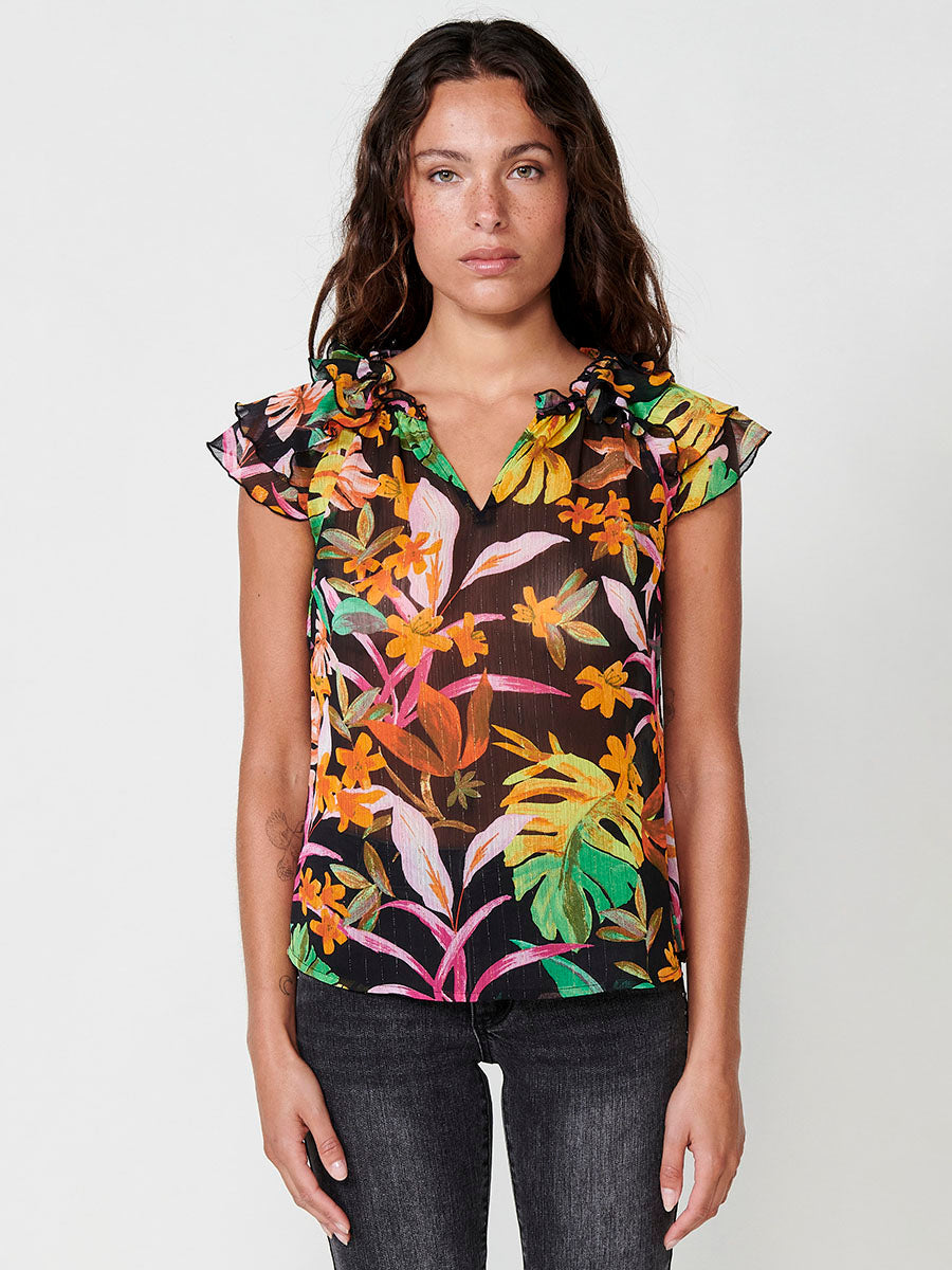 Blusa Mujer Gasa Sin Mangas Estampado Floral Negra – Koroshi 2512BL32