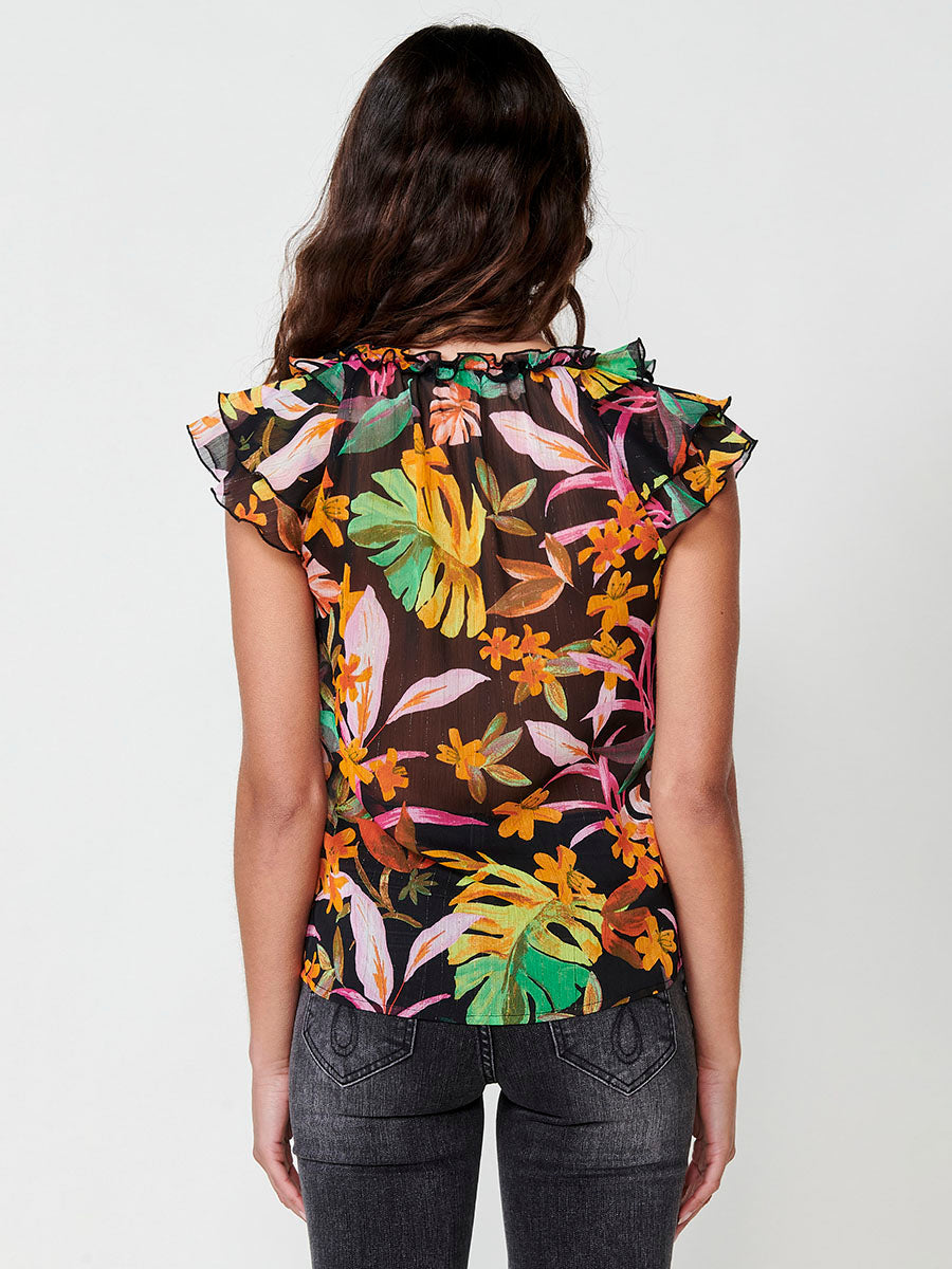 Blusa Mujer Gasa Sin Mangas Estampado Floral Negra – Koroshi 2512BL32