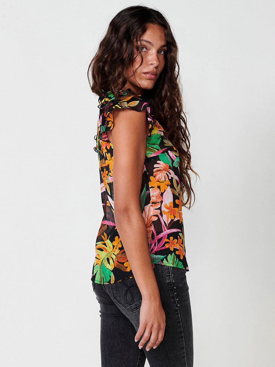Blusa Mujer Gasa Sin Mangas Estampado Floral Negra – Koroshi 2512BL32