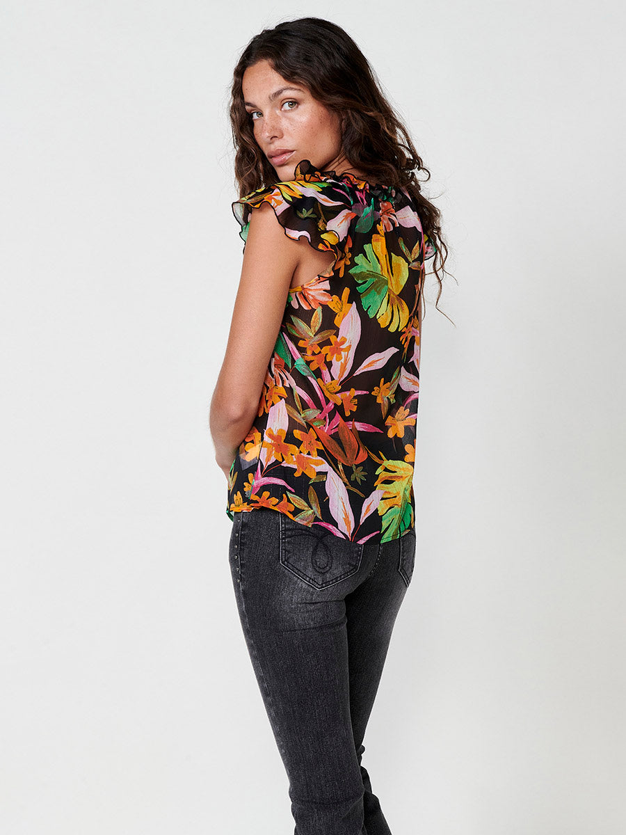 Blusa Mujer Gasa Sin Mangas Estampado Floral Negra – Koroshi 2512BL32