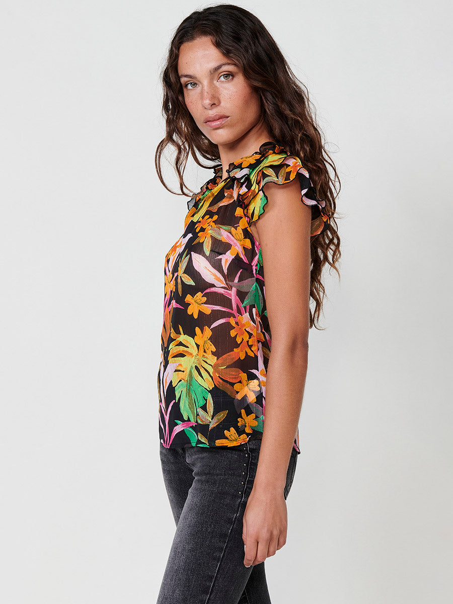 Blusa Mujer Gasa Sin Mangas Estampado Floral Negra – Koroshi 2512BL32