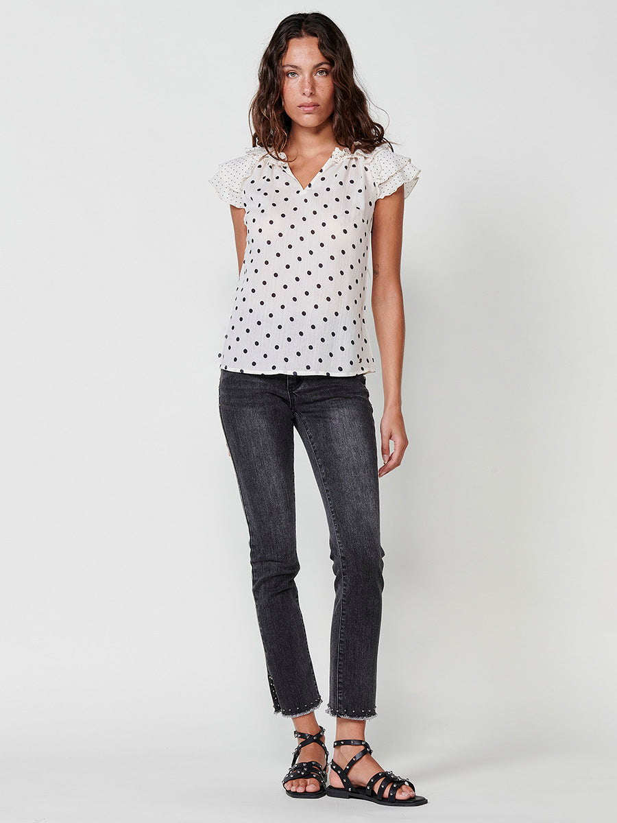 Blusa Mujer Voile Sin Mangas Estampado Topos Cruda – Koroshi 2512BL33