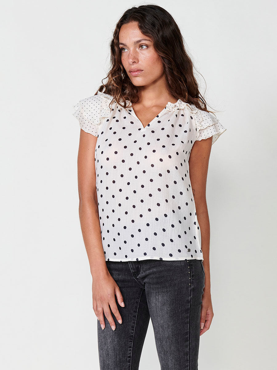 Blusa Mujer Voile Sin Mangas Estampado Topos Cruda – Koroshi 2512BL33
