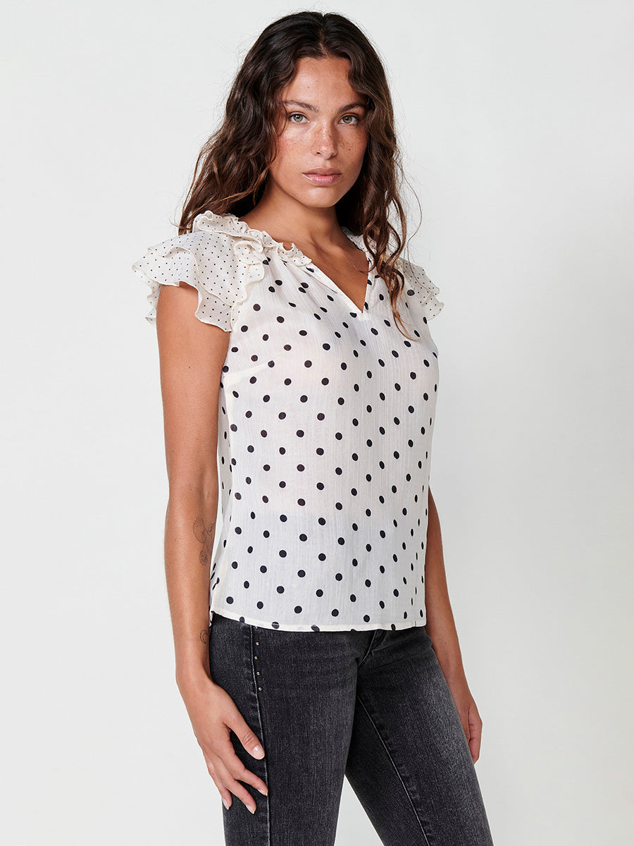 Blusa Mujer Voile Sin Mangas Estampado Topos Cruda – Koroshi 2512BL33