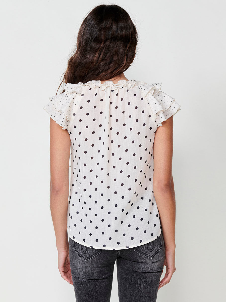 Blusa Mujer Voile Sin Mangas Estampado Topos Cruda – Koroshi 2512BL33