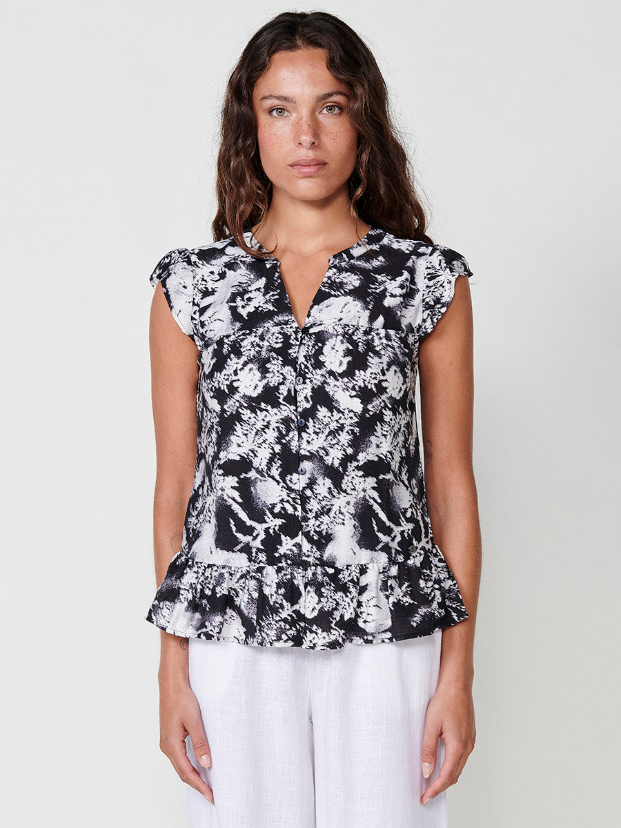 Blusa Mujer Manga Corta Volantes Cuello Mao – Koroshi Negro