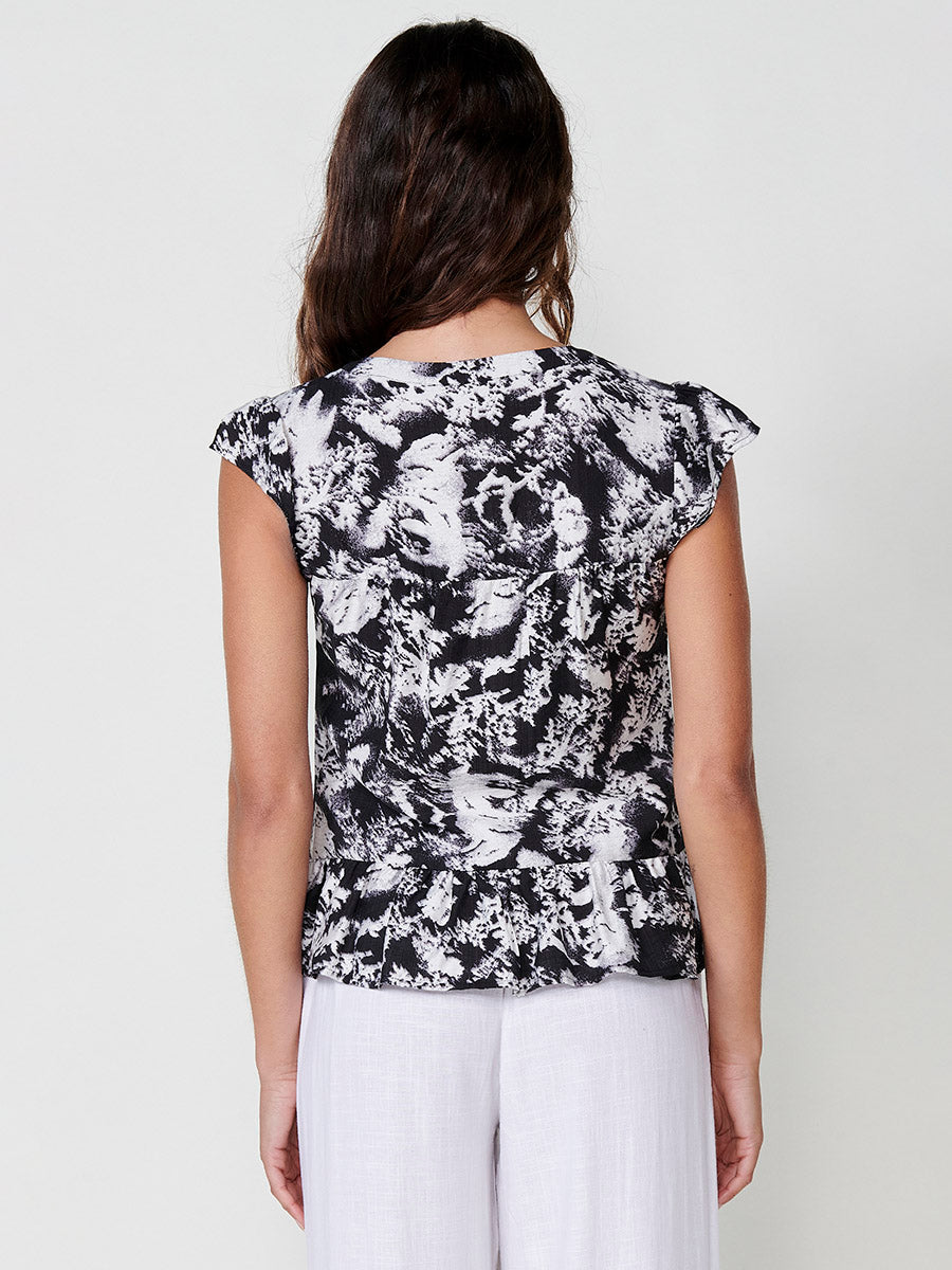 Blusa Mujer Manga Corta Volantes Cuello Mao – Koroshi Negro