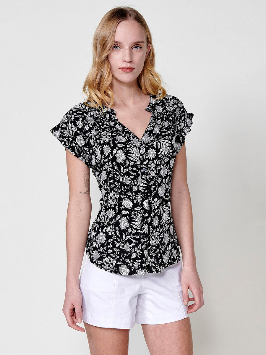Blusa Mujer Manga Corta Estampado Floral Cuello Mao – Koroshi 2512BL35