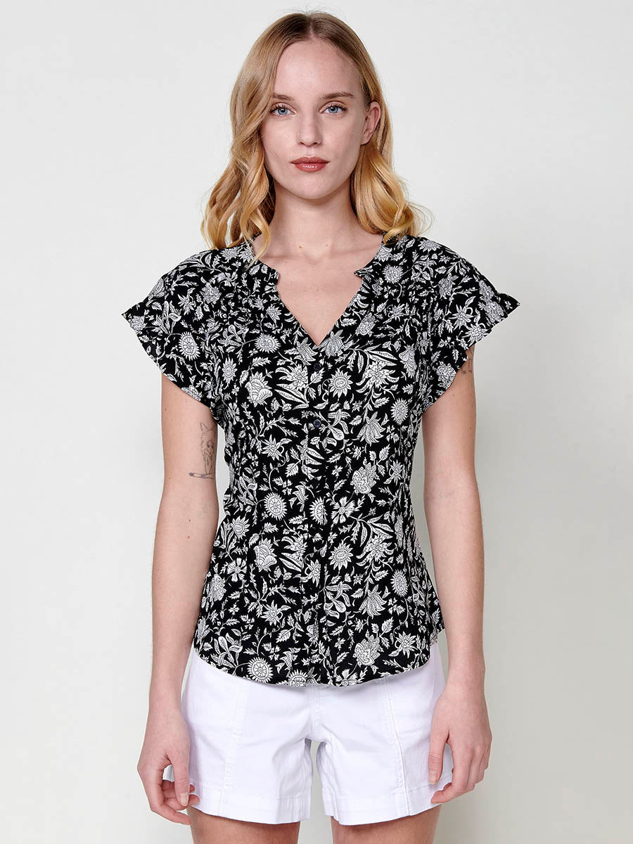 Blusa Mujer Manga Corta Estampado Floral Cuello Mao – Koroshi 2512BL35