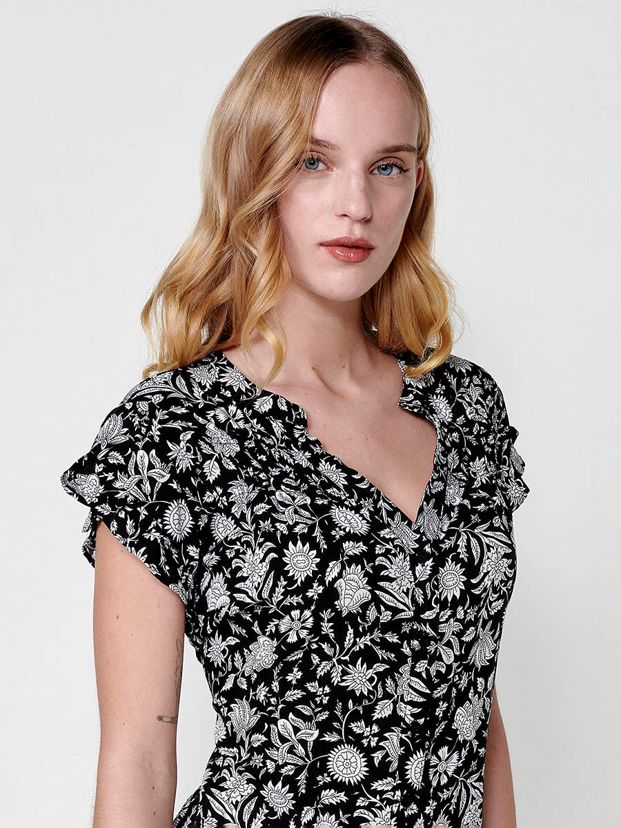 Blusa Mujer Manga Corta Estampado Floral Cuello Mao – Koroshi 2512BL35